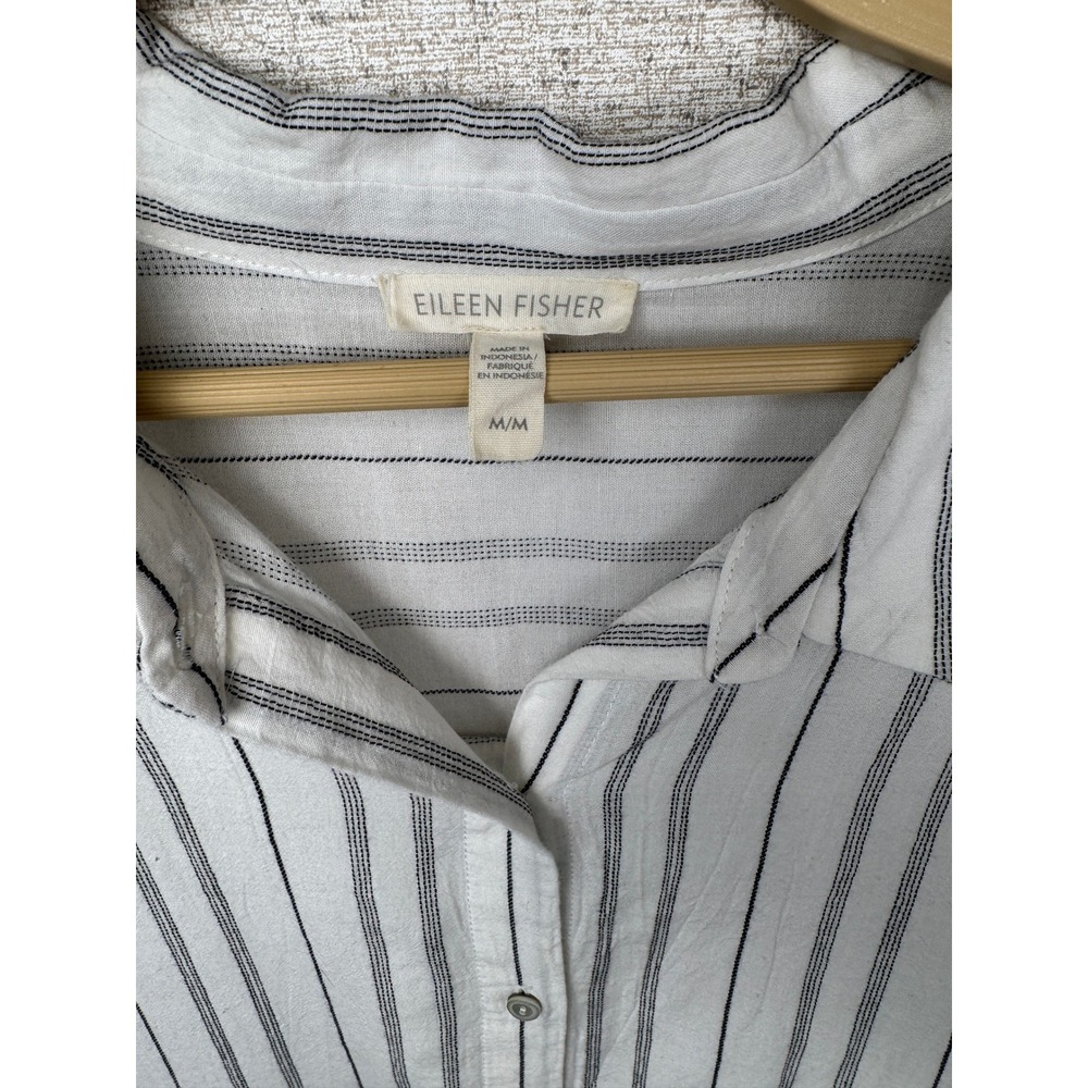 Eileen Fisher White Black Stripe Oversized Boxy Button Down Shirt Tencel M - Picture 2 of 7